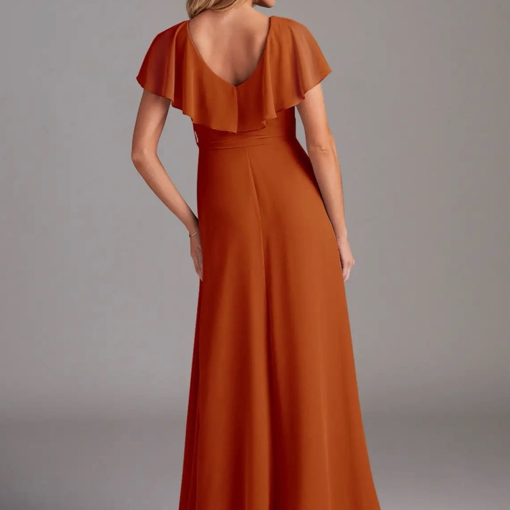Azazie Rust Orange Ruffle Maxi Dress - Picture 7 of 9
